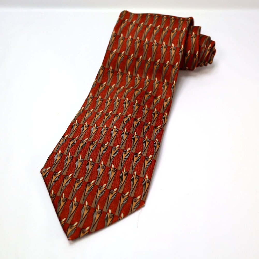 Valentino Cravatte Necktie Made in Italy 100% Silk Orange‎ Geometric